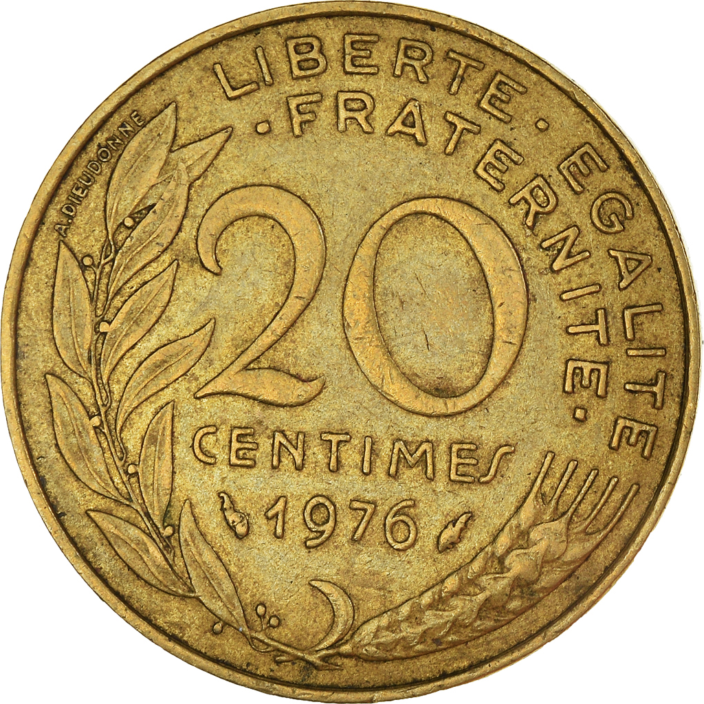 Moneda, Francia, 20 Centimes, 1976