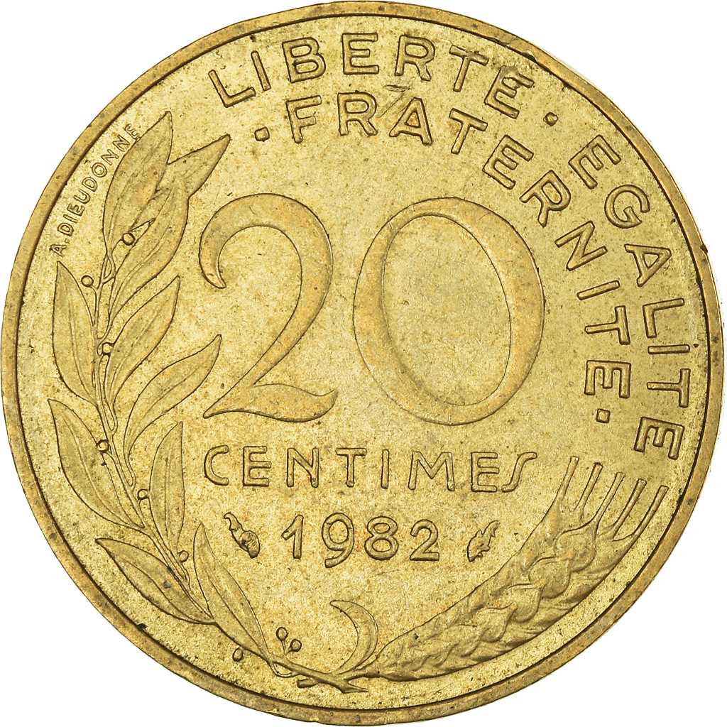 Moneda, Francia, 20 Centimes, 1982