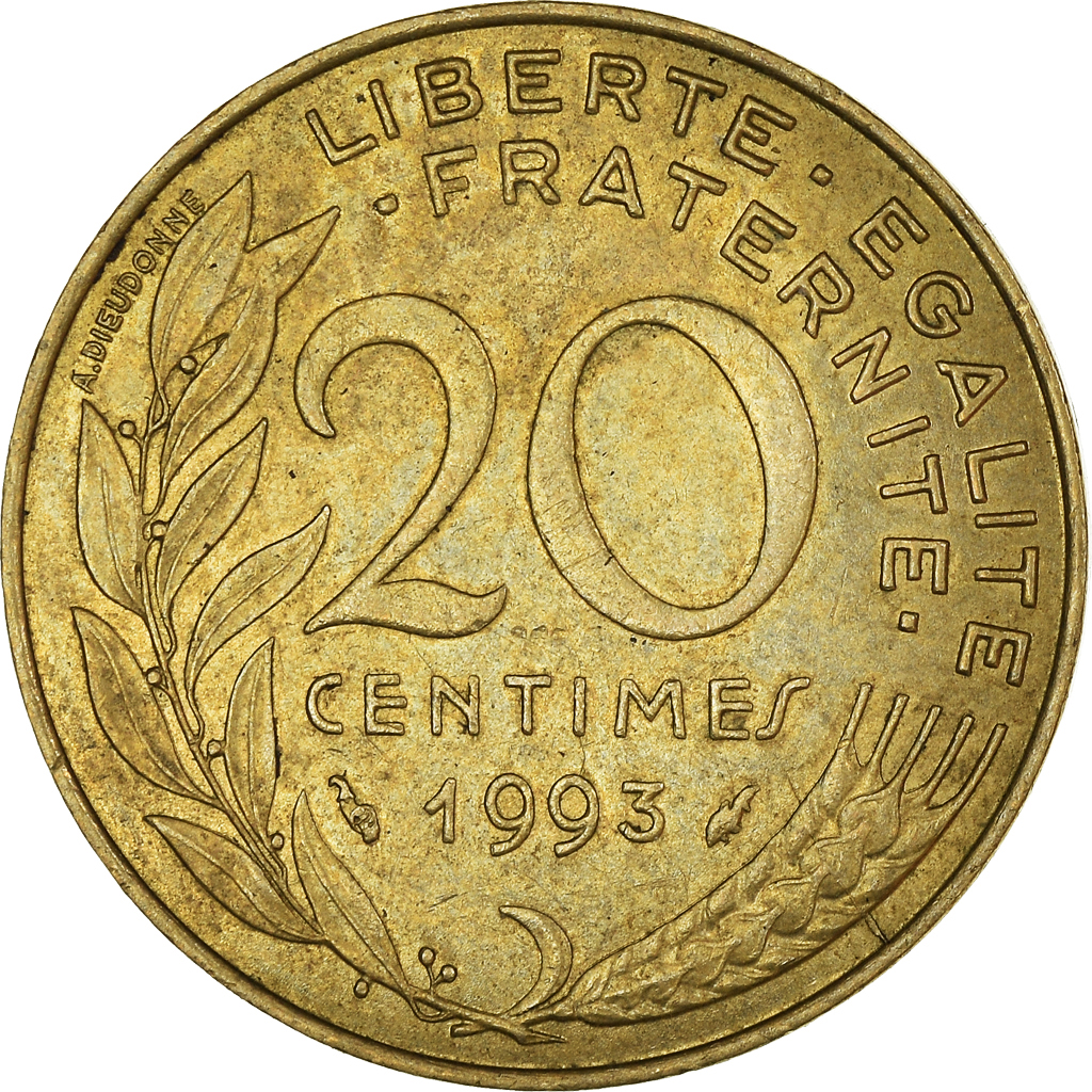 Moneda, Francia, 20 Centimes, 1993