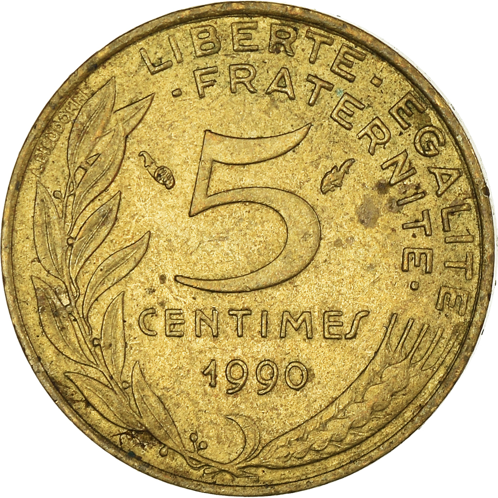 Moneda, Francia, 5 Centimes, 1990