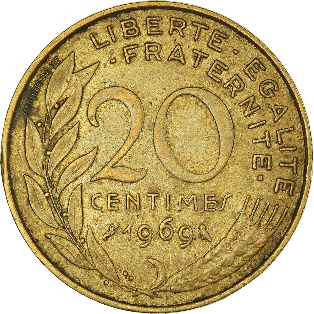 Moneda, Francia, 20 Centimes, 1969