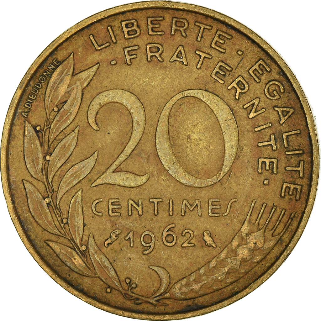 Moneda, Francia, 20 Centimes, 1962