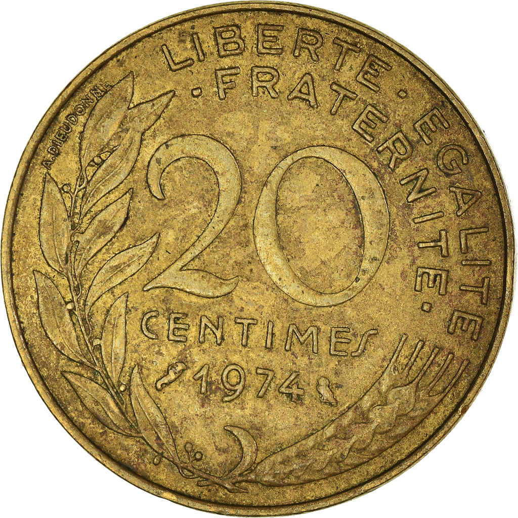 Moneda, Francia, 20 Centimes, 1974