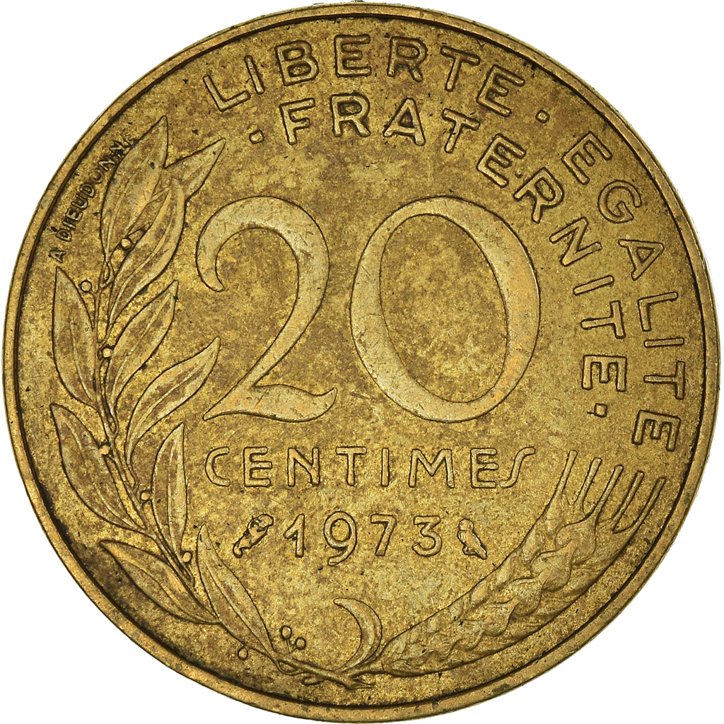 Moneda, Francia, 20 Centimes, 1973