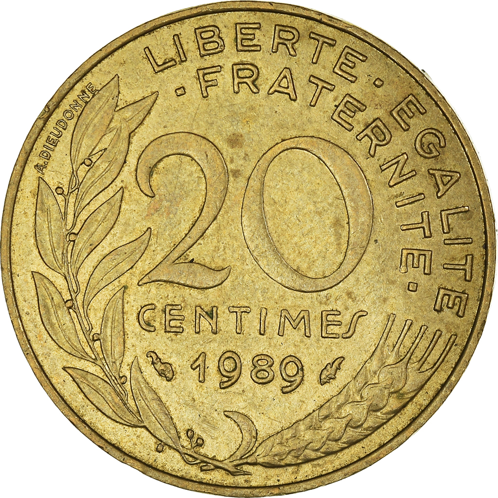 Moneda, Francia, 20 Centimes, 1989