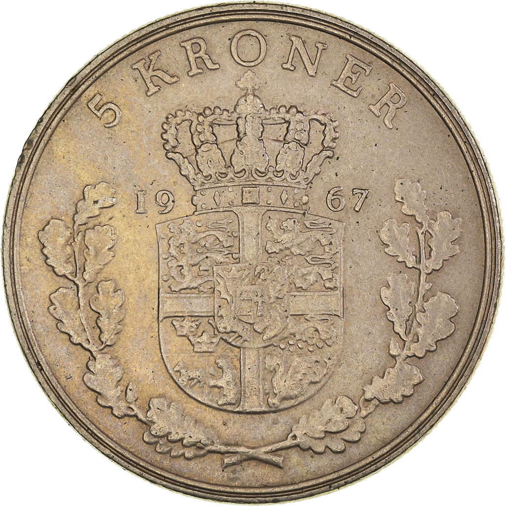 Moneda, Dinamarca, 5 Kroner, 1967