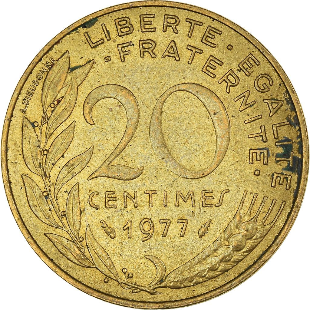 Moneda, Francia, 20 Centimes, 1977