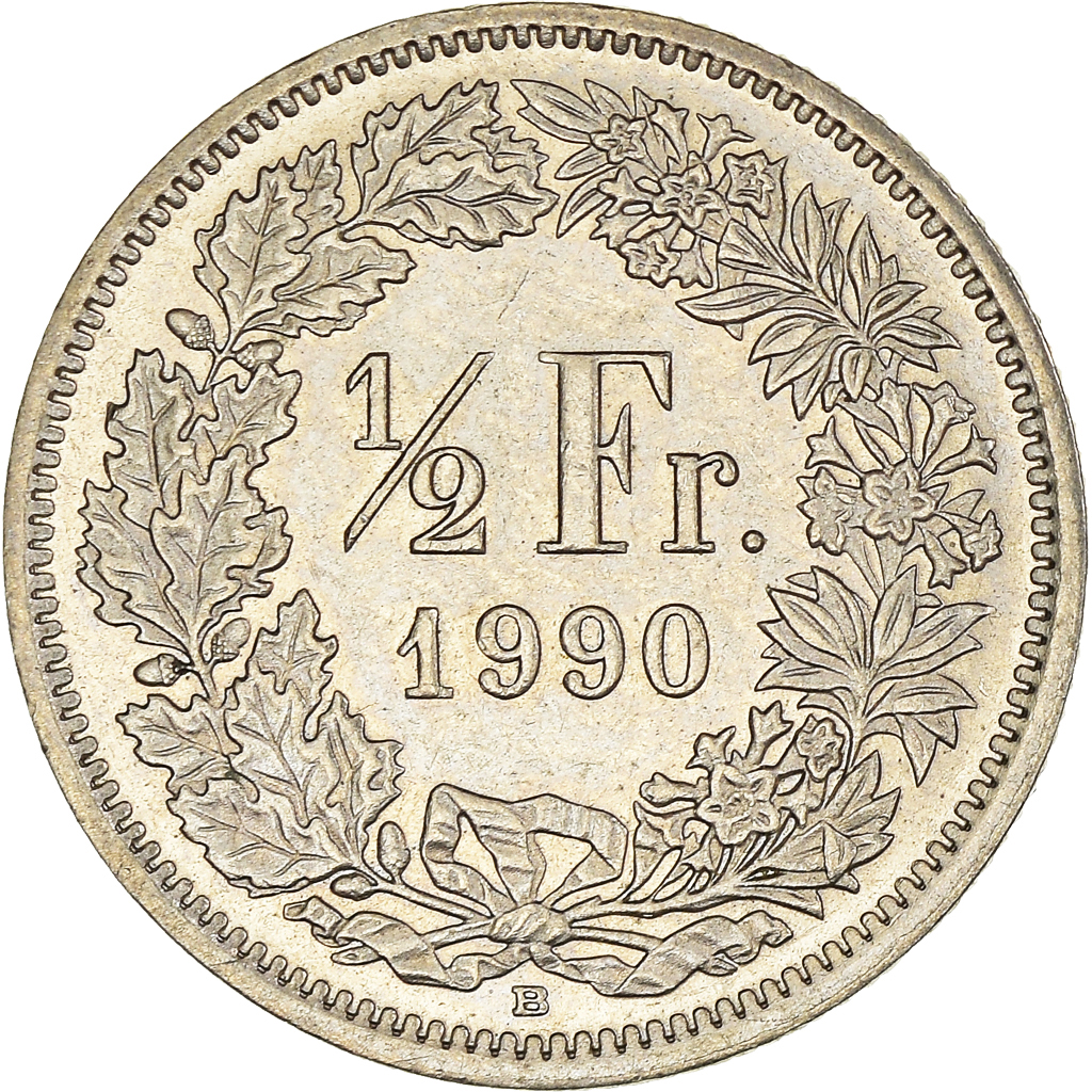 Moneda, Suiza, 1/2 Franc, 1990