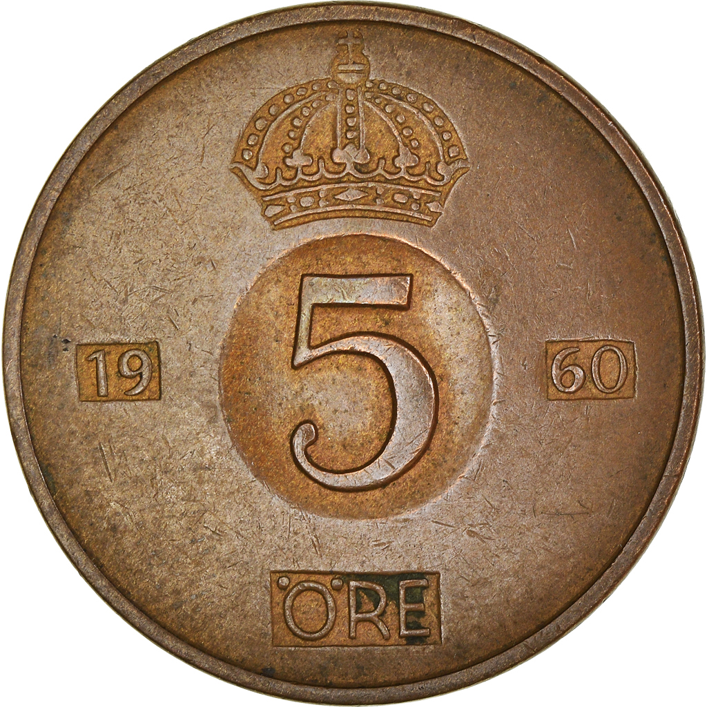 Moneda, Suecia, 5 Öre, 1960