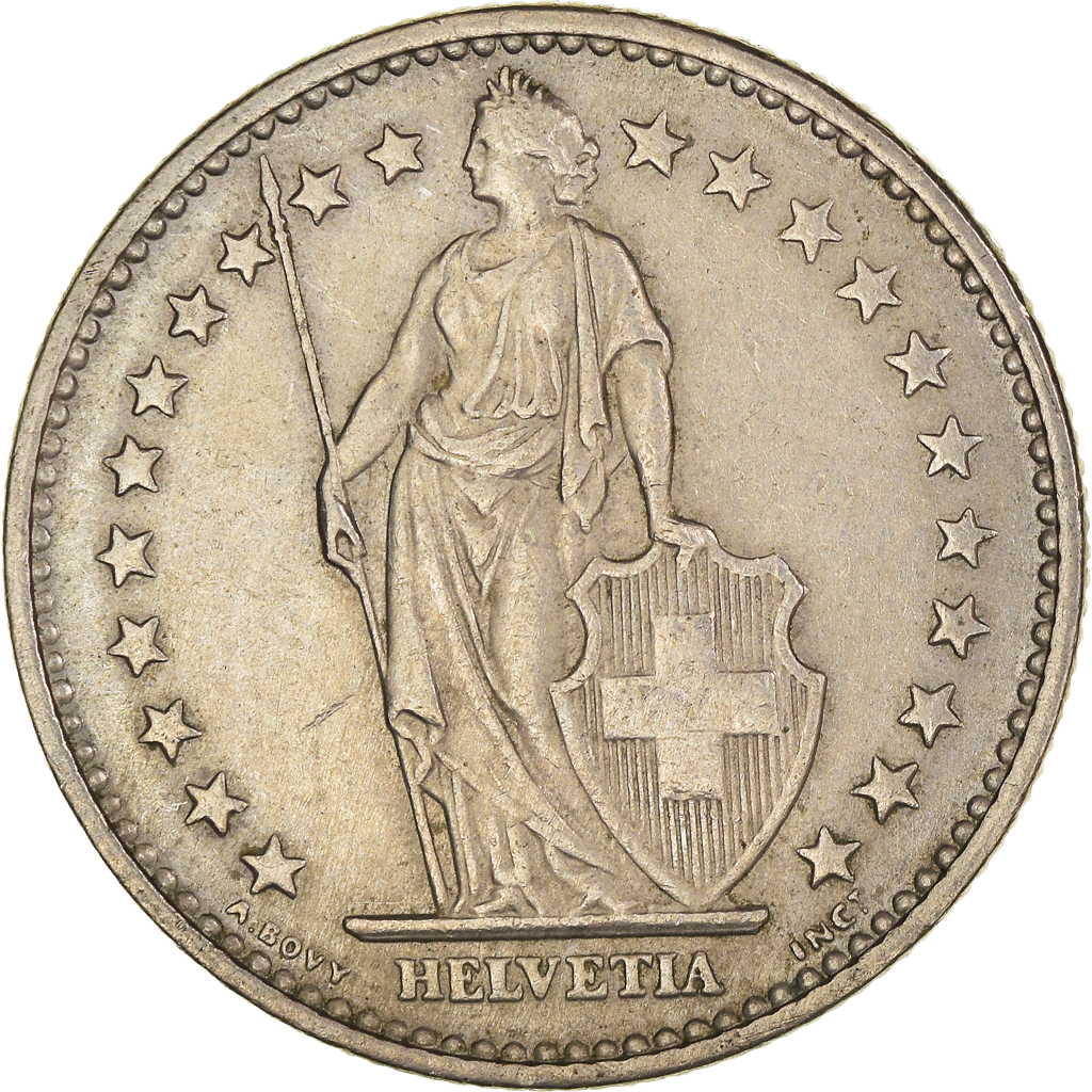 Moneda, Suiza, 2 Francs, 1968
