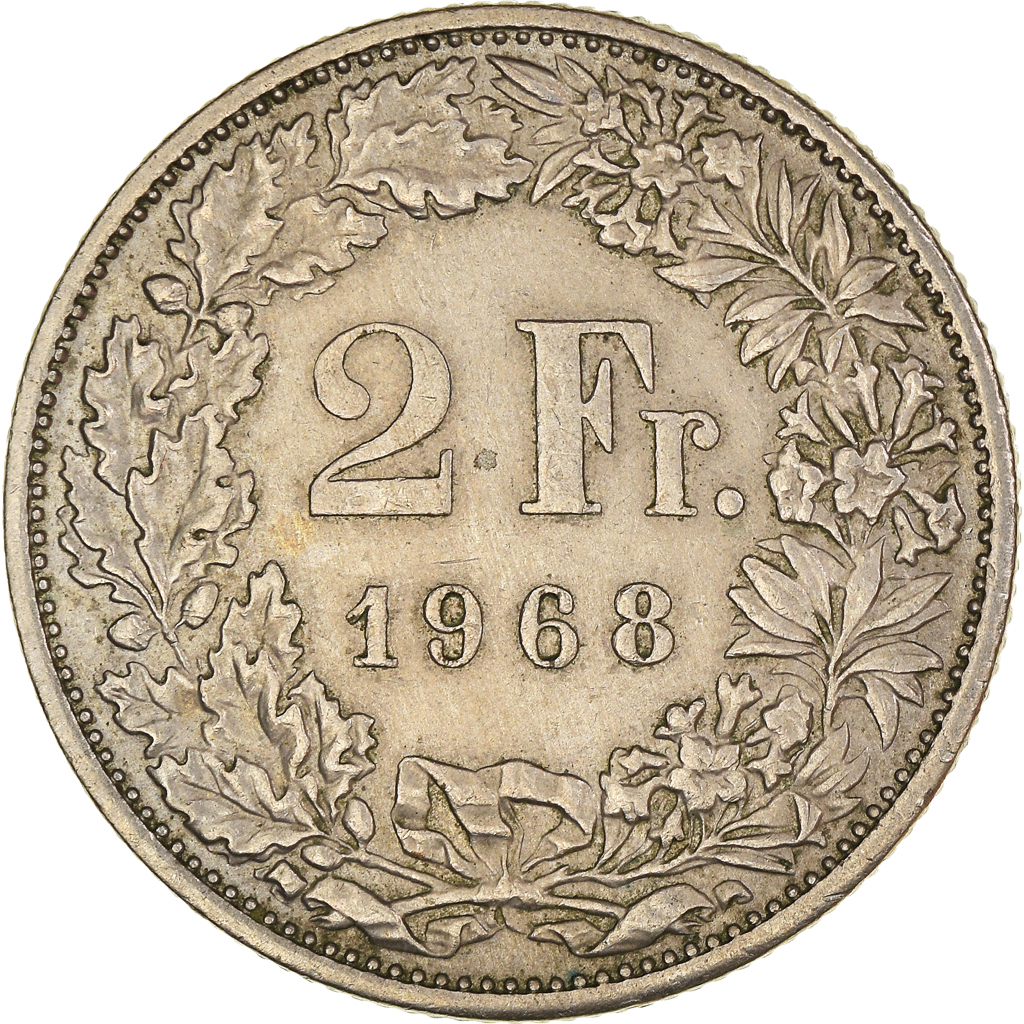 Moneda, Suiza, 2 Francs, 1968