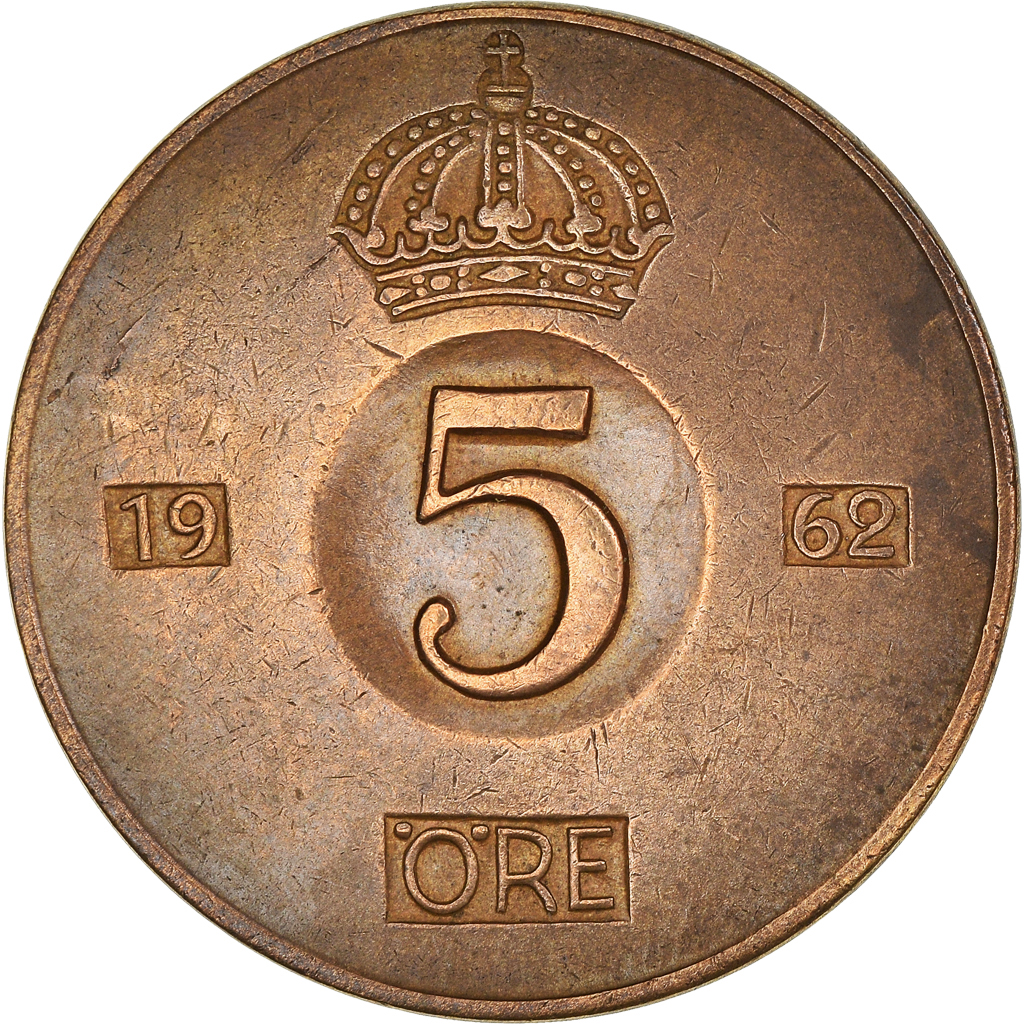 Moneda, Suecia, 5 Öre, 1962
