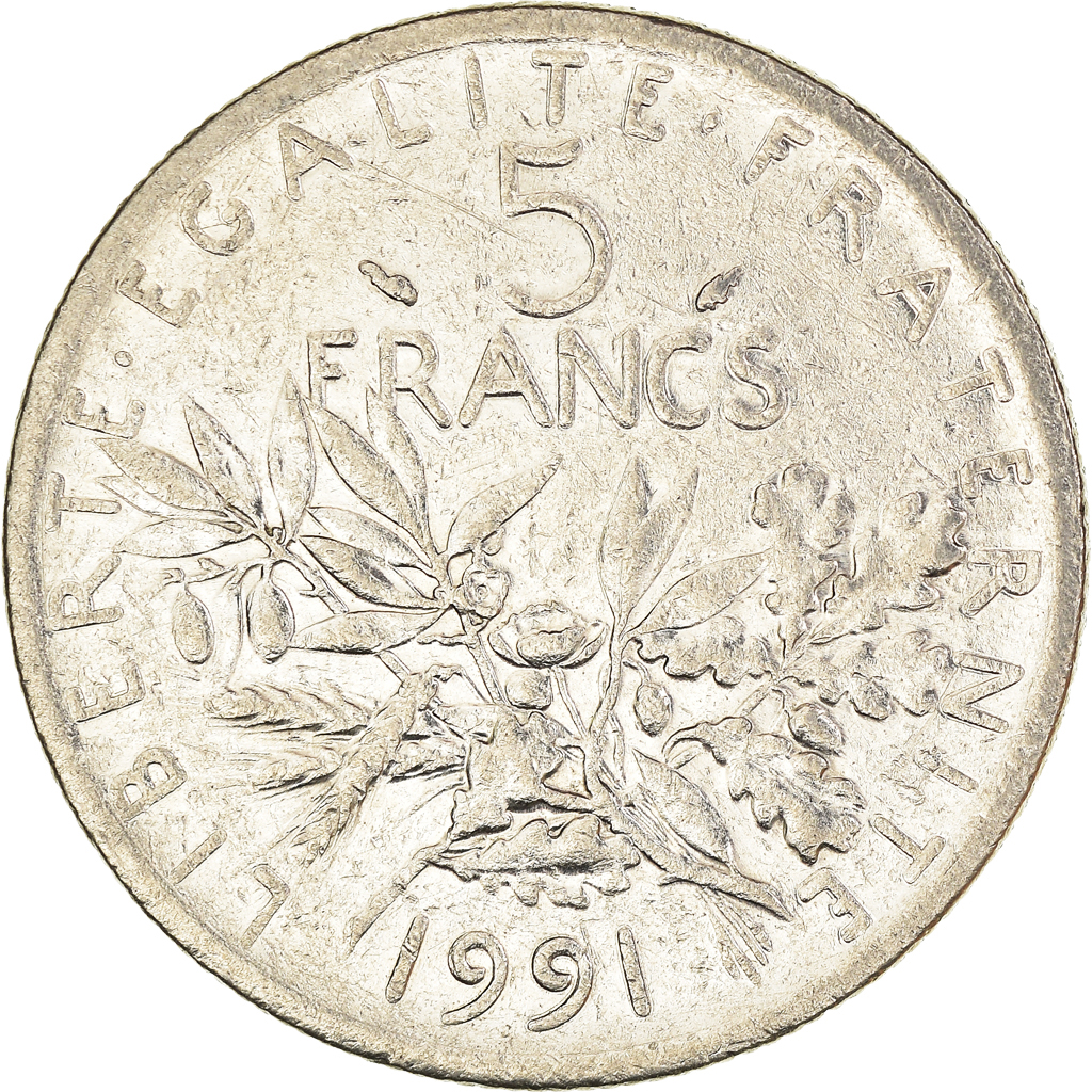 Moneda, Francia, 5 Francs, 1991