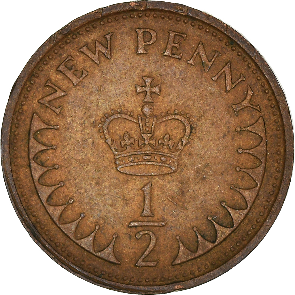 Moneda, Gran Bretaña, 1/2 New Penny, 1973