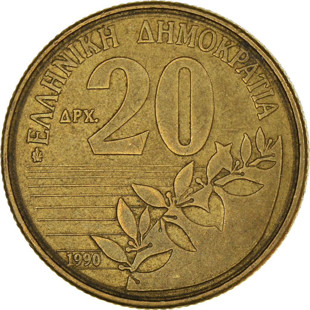 Moneda, Grecia, 20 Drachmes, 1990