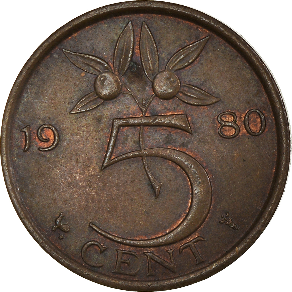Moneda, Países Bajos, 5 Cents, 1980