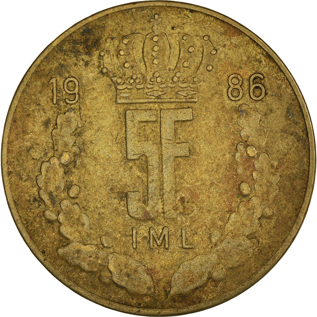 Moneda, Luxemburgo, 5 Francs, 1986