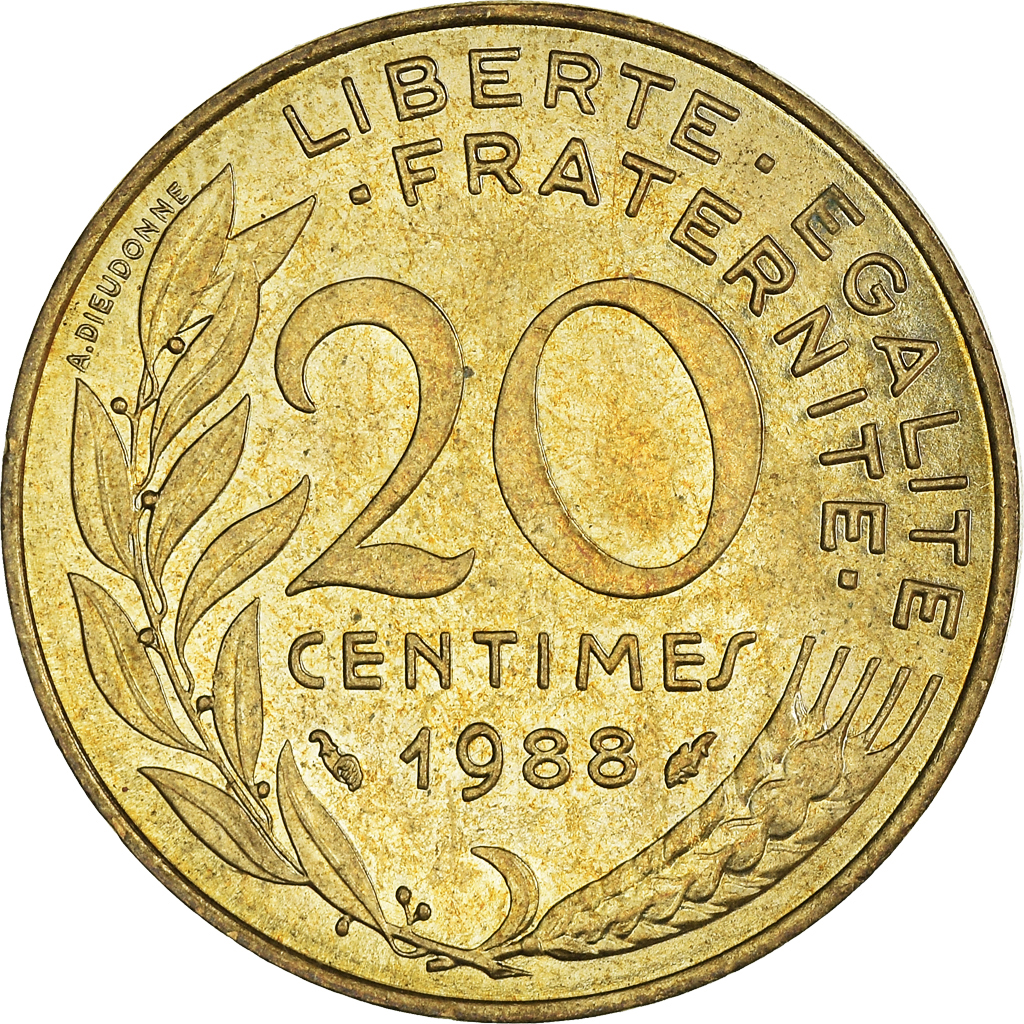 Moneda, Francia, 20 Centimes, 1988