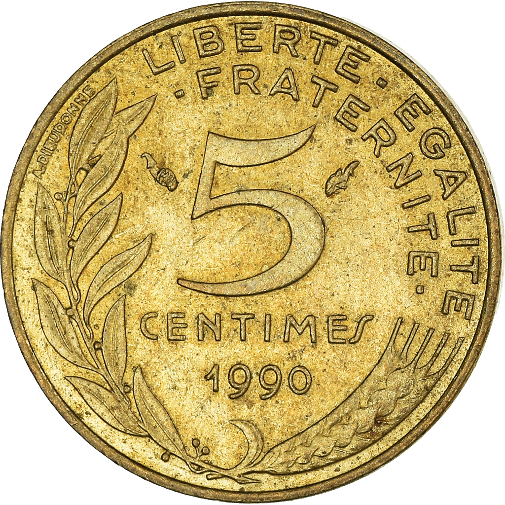 Moneda, Francia, 5 Centimes, 1990