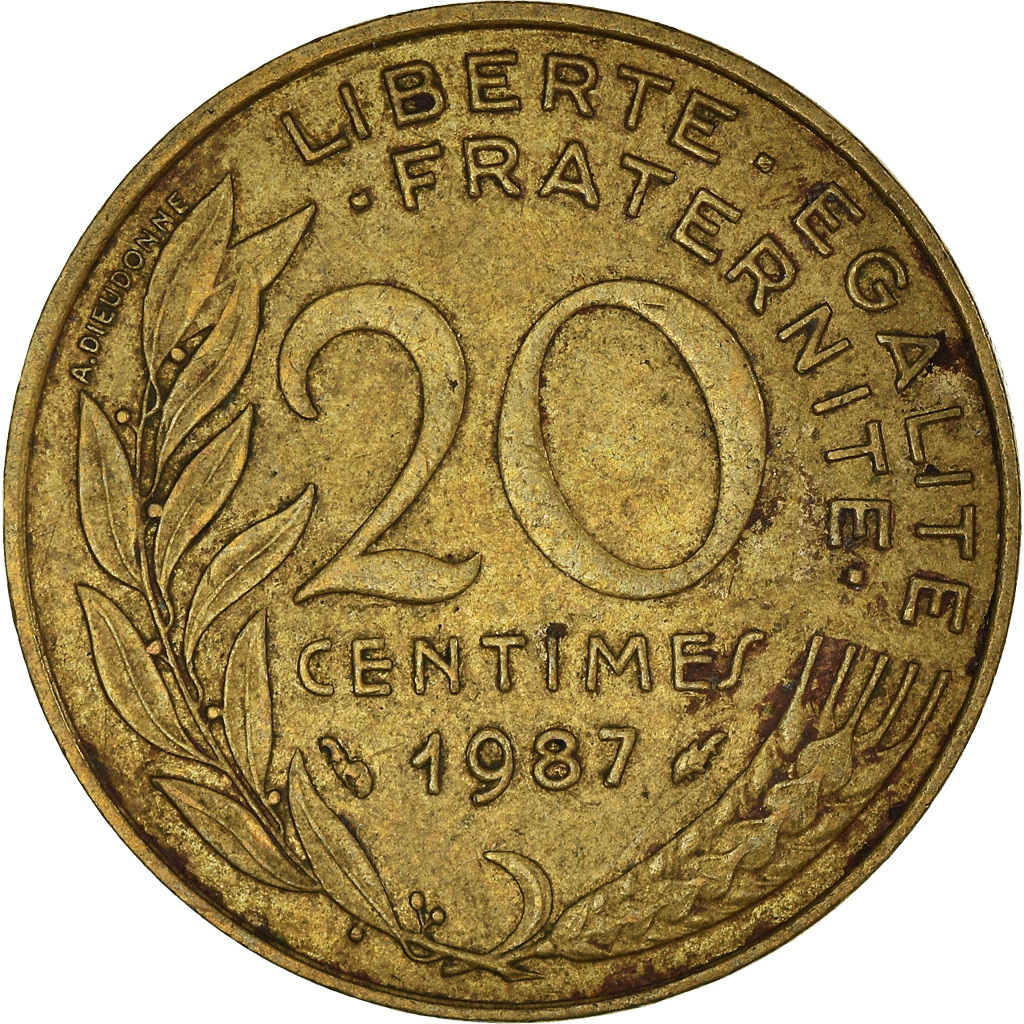 Moneda, Francia, 20 Centimes, 1987