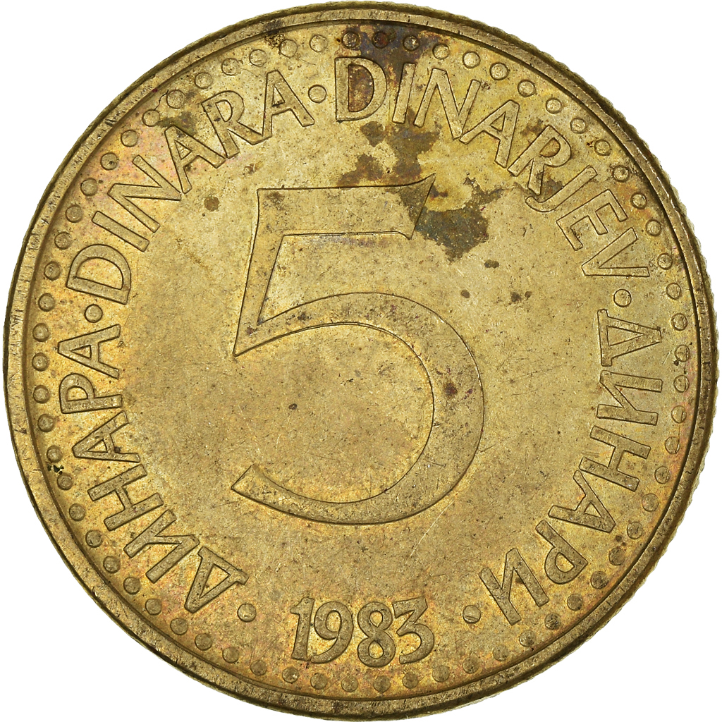 Moneda, Yugoslavia, 5 Dinara, 1983