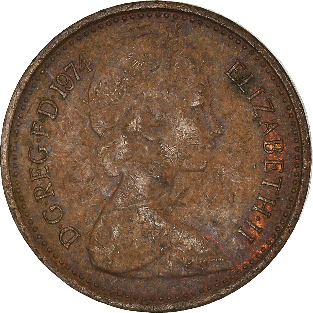 Moneda, Gran Bretaña, 1/2 New Penny, 1974