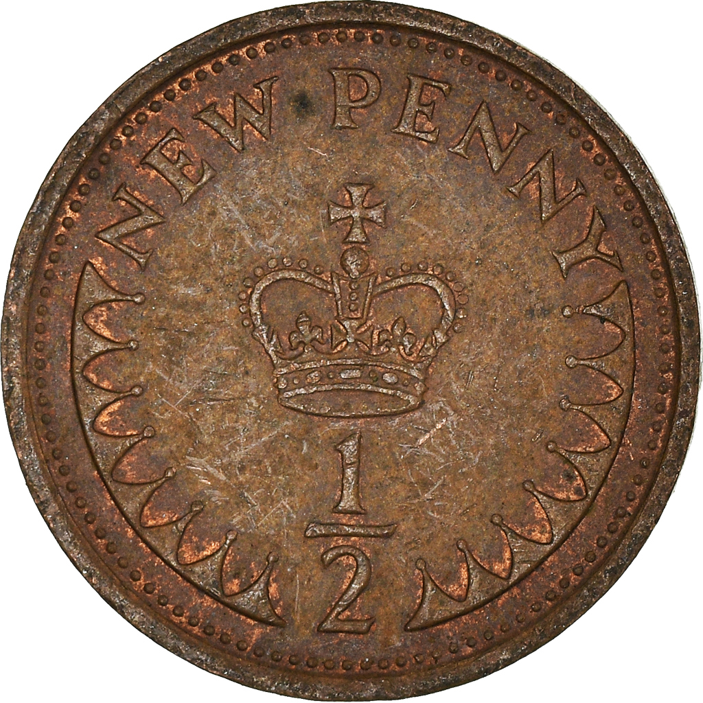 Moneda, Gran Bretaña, 1/2 New Penny, 1974