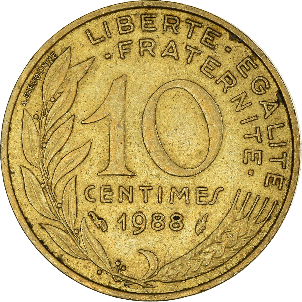 Moneda, Francia, 10 Centimes, 1988