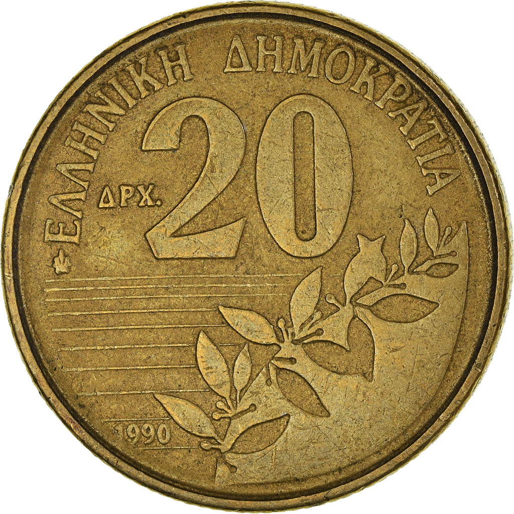 Moneda, Grecia, 20 Drachmes, 1990