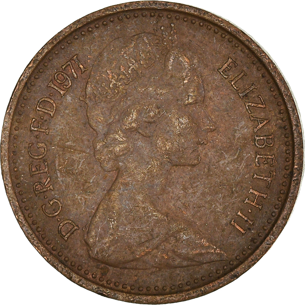 Moneda, Gran Bretaña, 1/2 New Penny, 1971
