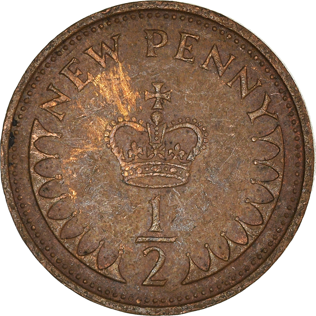 Moneda, Gran Bretaña, 1/2 New Penny, 1971