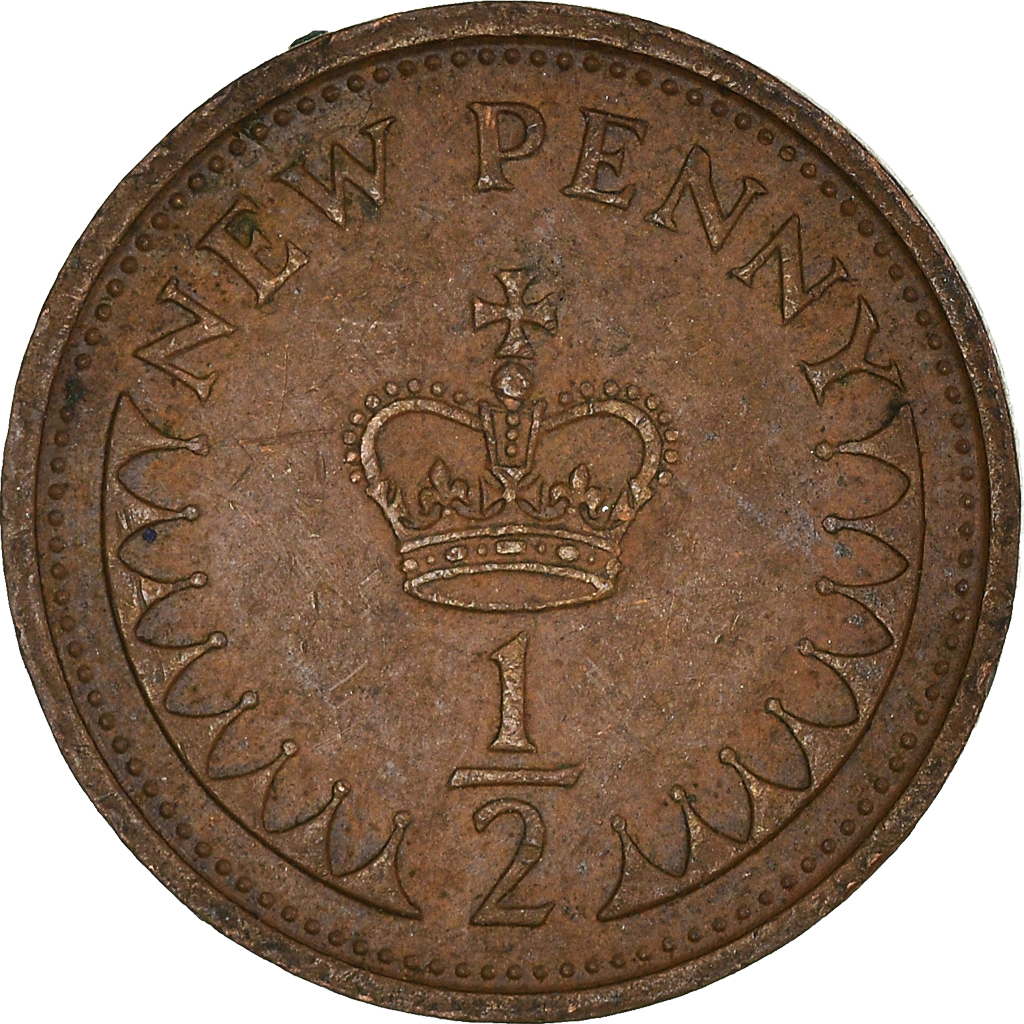 Moneda, Gran Bretaña, 1/2 New Penny, 1973