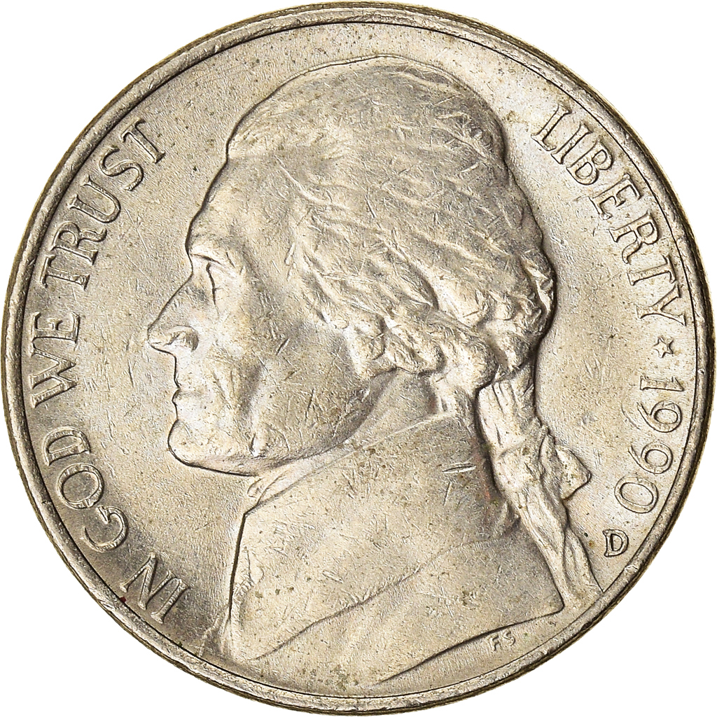 Moneda, Estados Unidos, 5 Cents, 1990