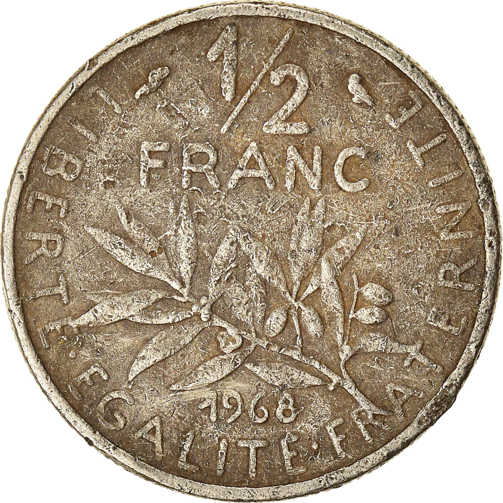 Moneda, Francia, 1/2 Franc, 1968