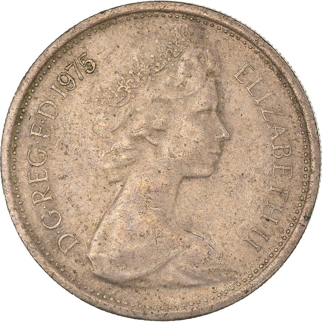 Moneda, Gran Bretaña, 5 New Pence, 1975
