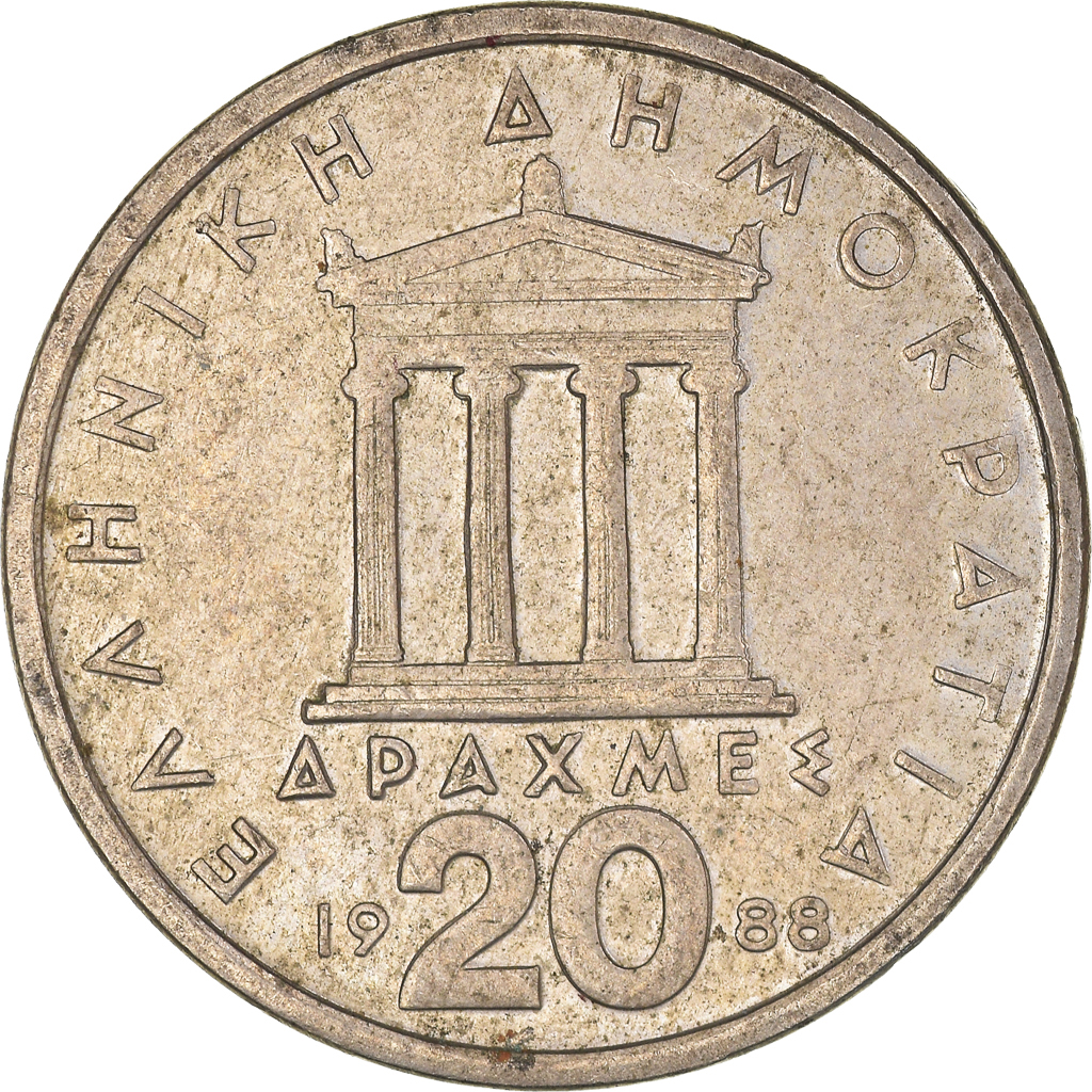Moneda, Grecia, 20 Drachmes, 1988