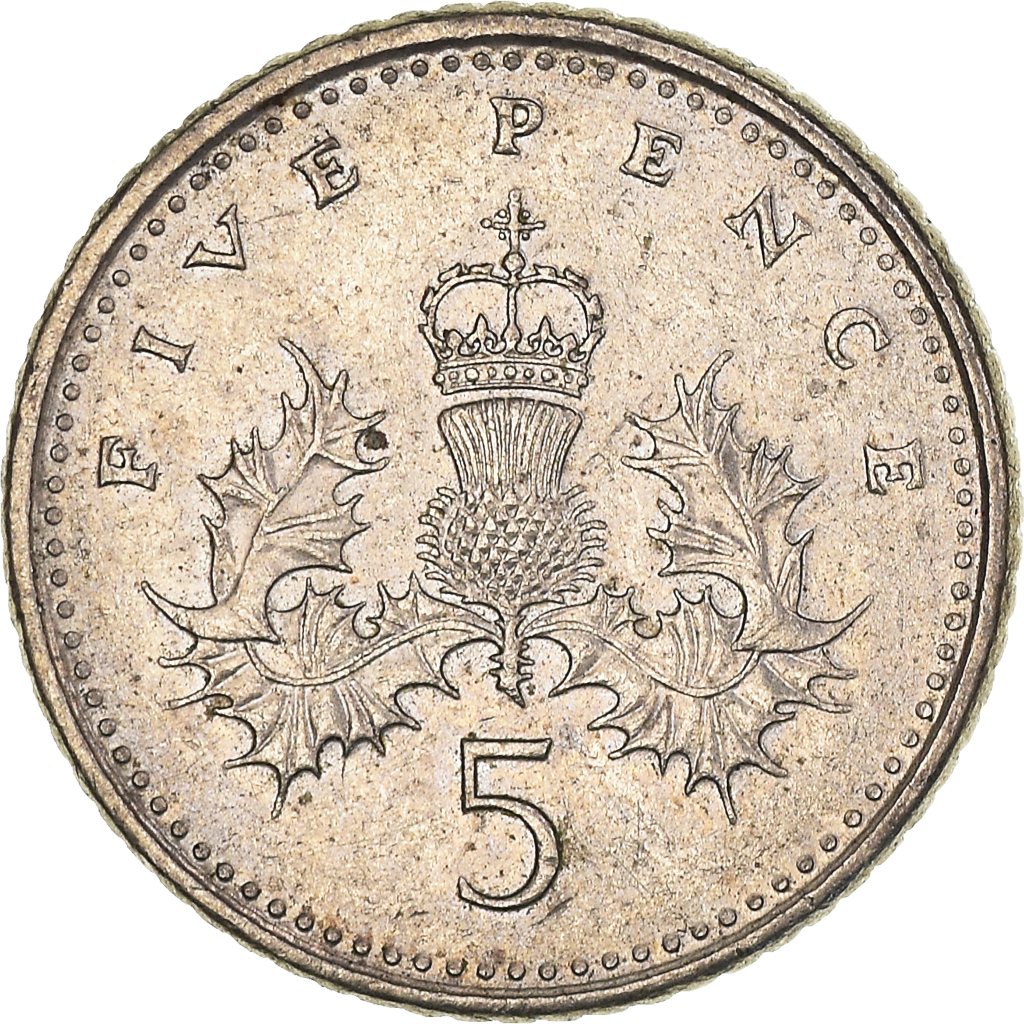 Moneda, Gran Bretaña, 5 Pence, 1990
