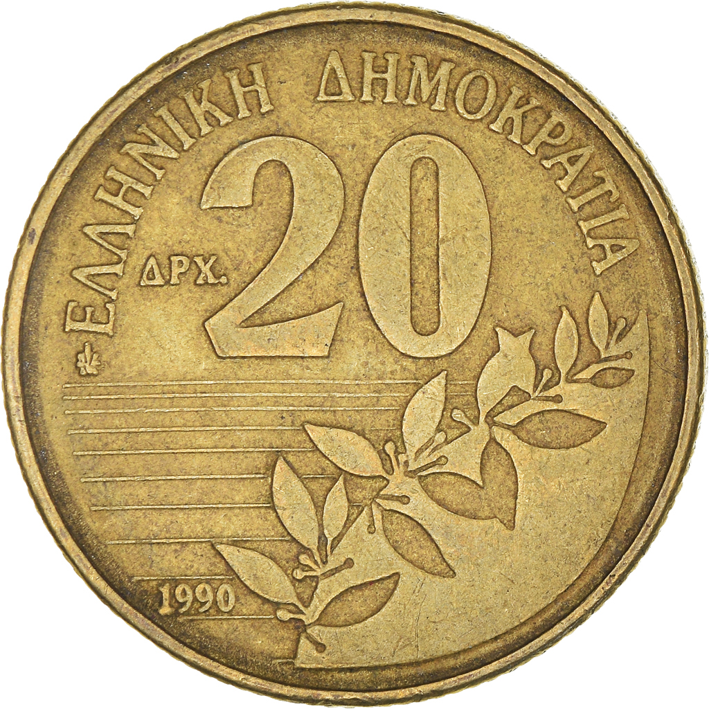 Moneda, Grecia, 20 Drachmes, 1990