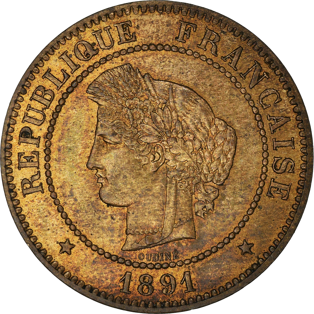 Coin, France, Cérès, 5 Centimes, 1891, Paris, , Bronze, KM:821.1