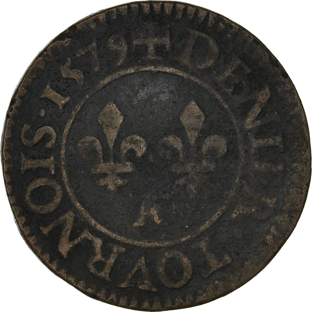 Coin, France, Henri III, Denier Tournois, 1579, Paris, , Copper
