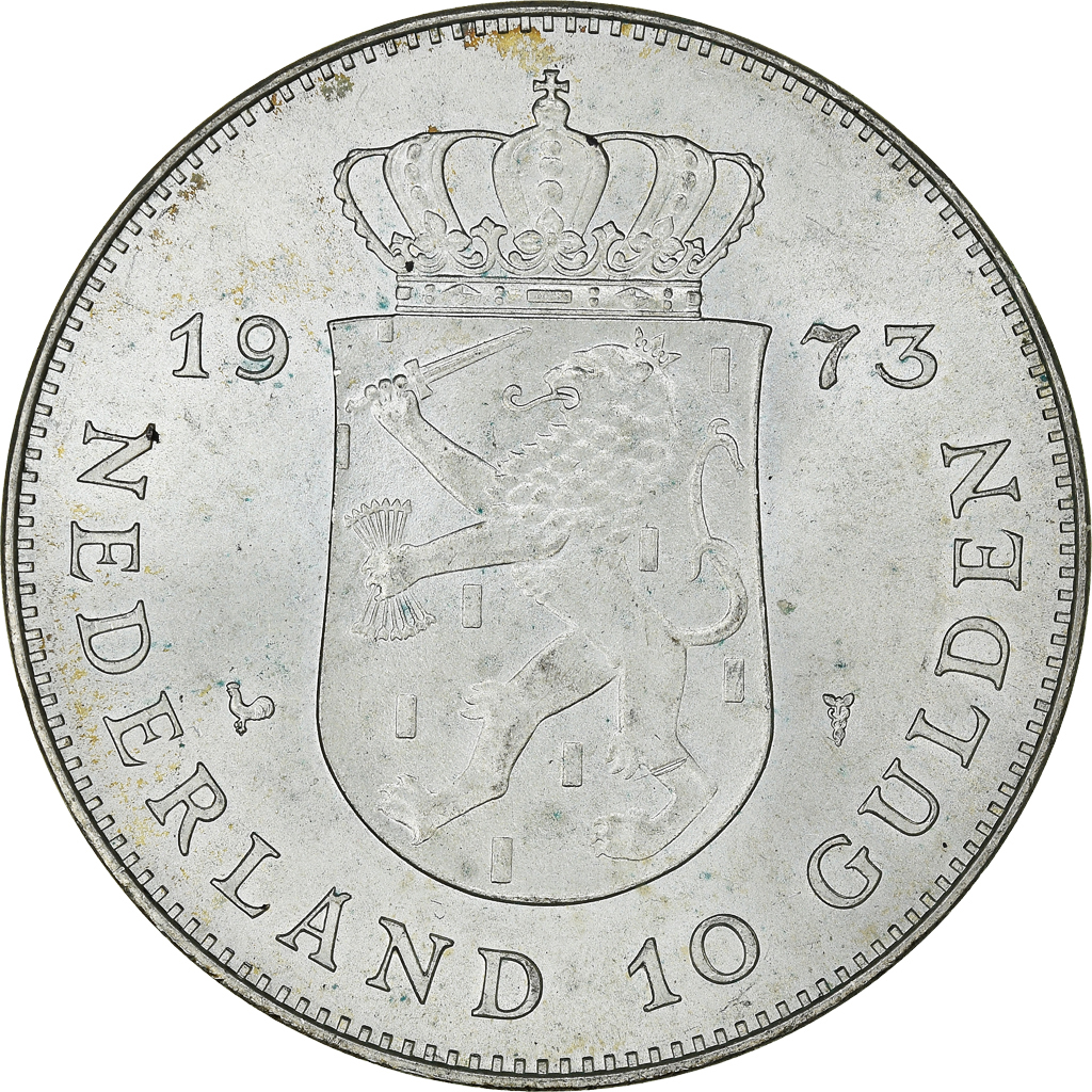 Netherlands, Juliana, 10 Gulden, 1973, , Silver, KM:196