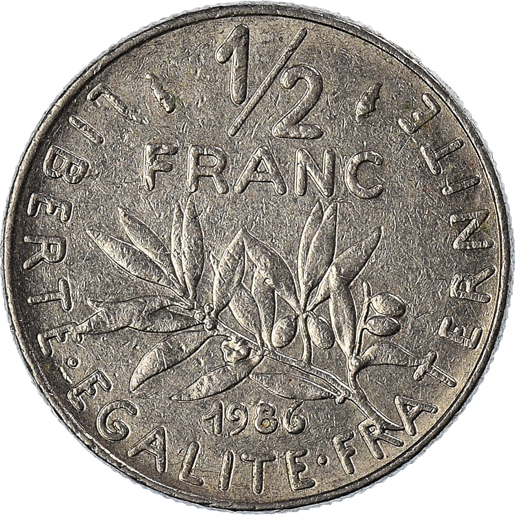 Moneda, Francia, 1/2 Franc, 1986