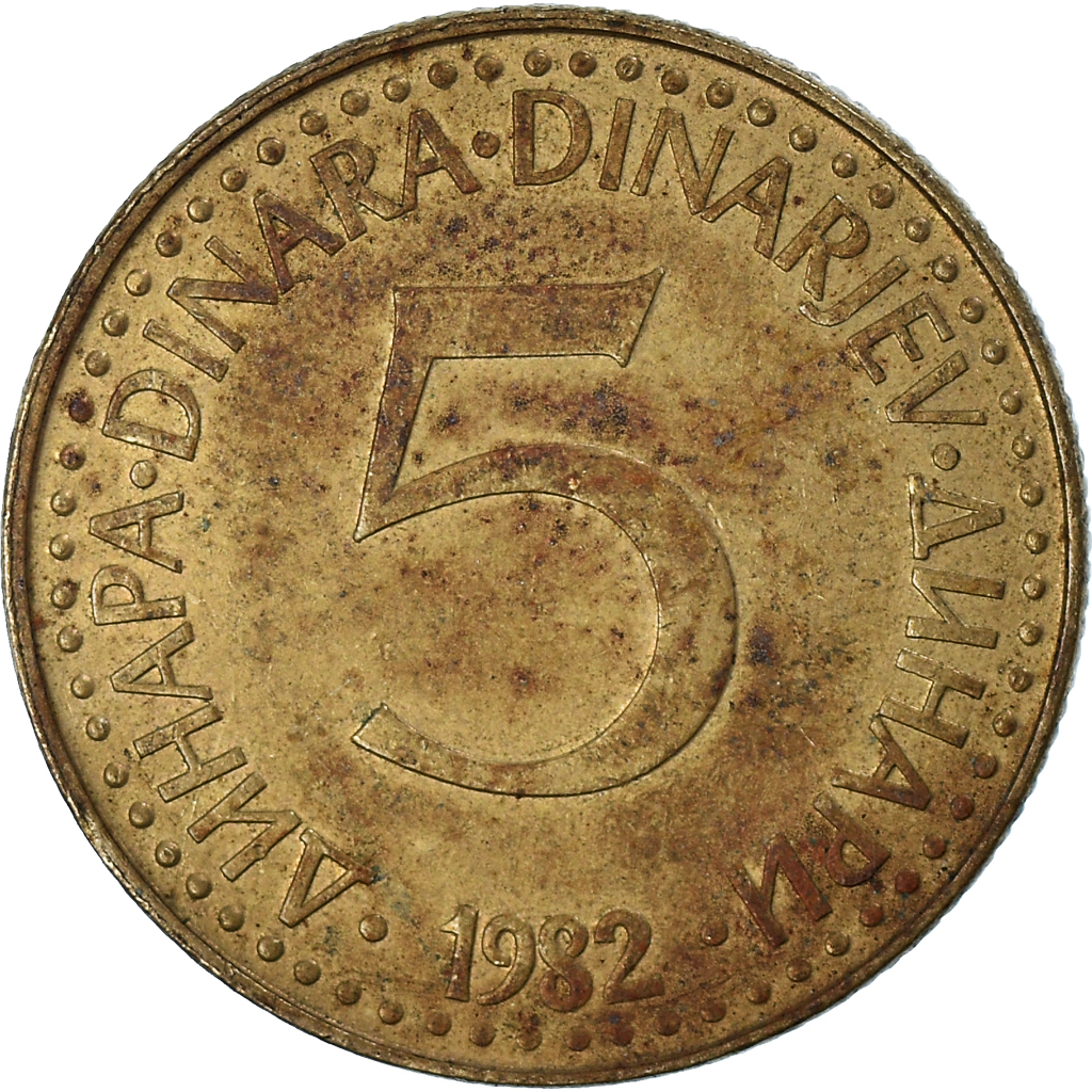 Moneda, Yugoslavia, 5 Dinara, 1982