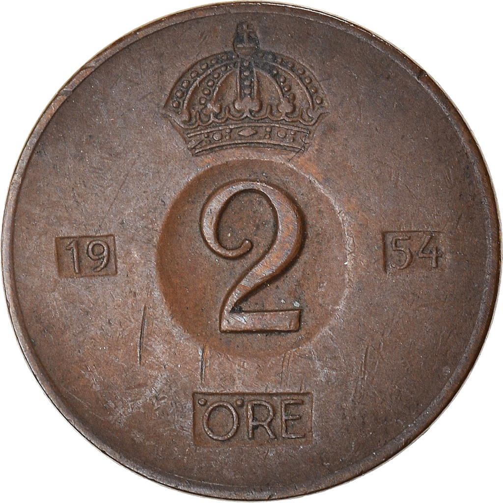 Moneda, Suecia, 2 Öre, 1954