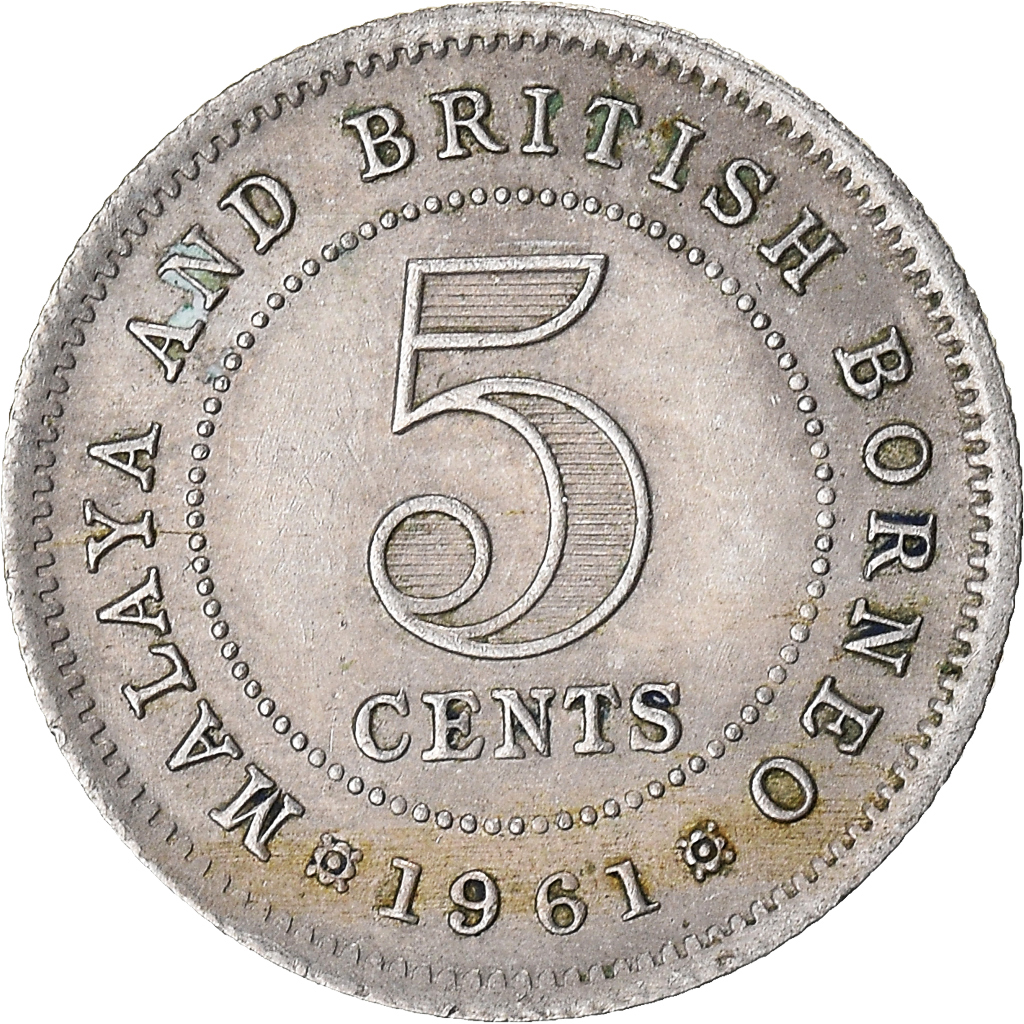 Moneda, PENÍNSULA MALAYA & BORNEO BRITÁNICO, 5 Cents, 1961