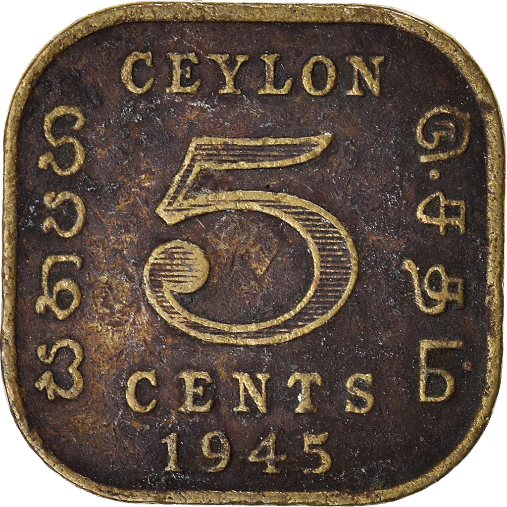 Moneda, Ceilán, 5 Cents, 1945