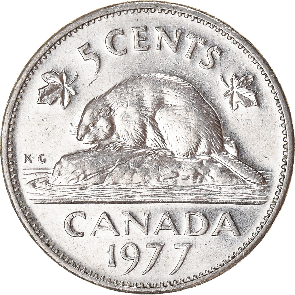 Coin, Canada, 5 Cents, 1977