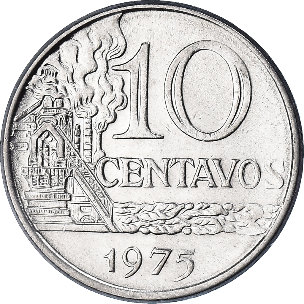 Coin, Brazil, 10 Centavos, 1975