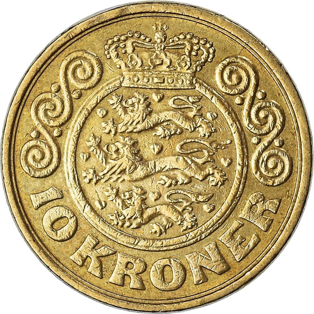 Moneda, Dinamarca, 10 Kroner, 1989