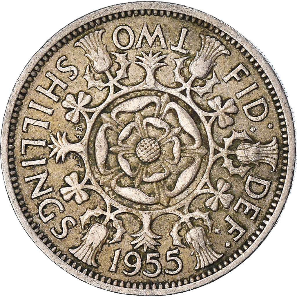Moneda, Gran Bretaña, Florin, Two Shillings, 1955